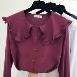 Women's Blouses 2023 Early Autumn Woman Korean Style Doll Collar Chiffon Shirt Women's Design Long Sleeve Blusa Lady's Tops Shirts