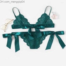 Bras Sets Bras Sets Sexy Lace Lingerie Set Sensual Women Hollow Out Transparent Erotic Underwear Porn Bra Sex G-string Panties Z230711