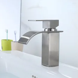 Bathroom Sink Faucets Single Hole Elbow Waterfall Basin Faucet 304 Stainless Steel Brushed Cold And Warm Mixed Water Washbasin