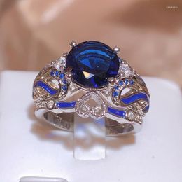 Cluster Rings Blue Zircon For Men And Women Combination Pair Ring High Quality Spinel Gemstone Jewellery Drip Rubber