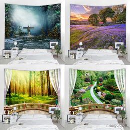 Tapestries Customizable Dream Garden Landscape Tapestry Wall Hanging Living Room Bedroom Decoration Tapestry Beach Picnic Napkin R230710