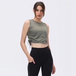 Active Shirts Women Crop Tops Fitness Yoga Vest Drawstring Sleeveless Loose Breathable Sports T-shirts Tennis Gym Sportswear