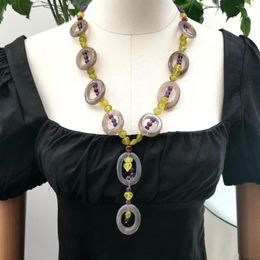 Pendant Necklaces Lii Ji Real Stone Grey Yellow Purple Colour Women Necklace 70cm Agates Amethysts Lemon Jades Jewellery Stock Sale