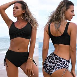 Women's Swimwear BiKini Women 2023 Crop Top High Waist Two Piece Swimsuit Sporty Beachwear Tie Side Bottom Triangle Bathing Suit