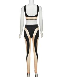 Capris Summer Two Piece Set for Women Leggings Matching Set Sleeveless Sheer Mesh See Through Bodycon Jumpsuit Women Baddie Outfits Y2k