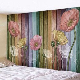 Tapestries 3D Wood Flower Print Tapestry Tapestry Round Beach Towel Toalla Sunblock Blanket Yoga Mat R230710