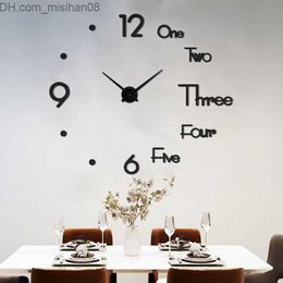 Wall Clocks Fashionable 3D large-sized wall clock with mirror sticker DIY short decorative conference room wall clock modern design silent acrylic Z230712