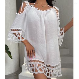 Women's Swimwear Swimming Dress For Woman Sexy Cover Up Female Tunic Beach Summer 2023 Pareo Clothes Frocks Boho Cape Bamboo Loose Lace