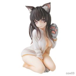 Action Toy Figures 14CM Anime Figure Mia Cat Girl Ears Plush Paws Tail White Shirt Sexy Kneeling Brunette Girl Model Dolls Toy Gift Collect Boxed R230710