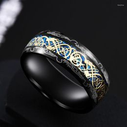 Fedi nuziali Fashion 8mm Nero Tungsten Norse Celtic Dragon Ring For Men Acciaio inossidabile Cinturini in fibra di carbonio