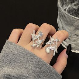 Wedding Rings Bird Moonstone Small Design Pleated French Personality Open Ring Irregular Gem Index Finger Girl 230710