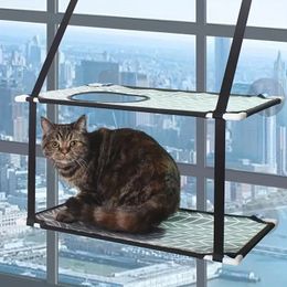 Cat Window Perch Double-Layered Cat Hammock Windows Seat Grey Cat Bed Durable Safety Cat Perch Cat Sunny Seats