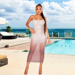 Casual Dresses CINESSD Sleeveless Backless Vacation Style Dress European And American Gradient Sequin Sling Summer Women