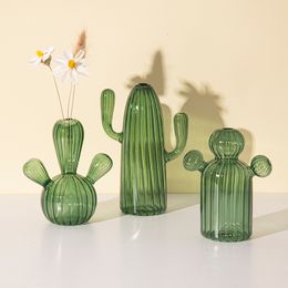 Decorative Objects Figurines Cactus Glass Vase for Desk Decoration Transparent Hydroponics Plant Modern Vases Crafts Living Room Decor 230710