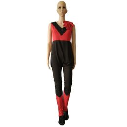 Fashion cosplay girls black&red sleeveless Catsuit Spandex Zentai jumpsuit Halloween Party club Fancy Dress with long gloves