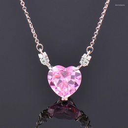 Pendant Necklaces SINLEERY Romantic Lovely Pink Crystal Heart Choker Necklace Silver Color Chain On Neck Gift To Girlfriend Wife XL257 SSB