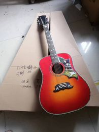 Custom Solid Wood 12 strings Doves in flight red Colour dreadnought classic folk Parlour acoustic guitar