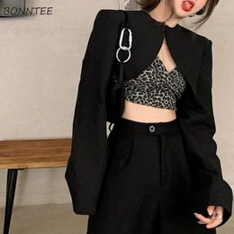 Trench Basic Jackets Women Black Cropped Allmatch Sexy Design Simple Pure Stylish Outwear Korean Style College Newest Ladies Clothing