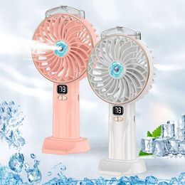 Electric Fans Digital Display Cooling Electric Fan USB Rechargeable Humidifying Table Fan 4000mAh Spray Handheld Fan for Travel Office Outdoor