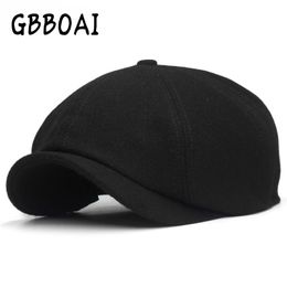Two Sizes Solid Black Vintage Men Berets Caps Wool Beret Hat French Peaked Caps Female Casual Newsboy Hats Wool Ivy Boinas