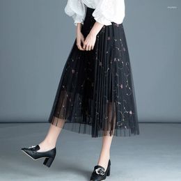 Skirts Elegant Women Tulle Skirt Korean Fashion Mesh White A Line Ladies Pleated Summer Chic High Waist Black Party 5710