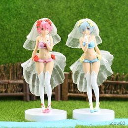Action Toy Figures 25CM Anime Figure Re Life In Different World From Zero wedding dress beautiful girl standing model decorative ornament R230710