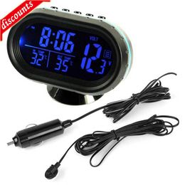 New Multi-function Car Temperature Clock Voltmeter Car Thermometer Electronic Clock Car Night Light Clock Supplies Green Blue