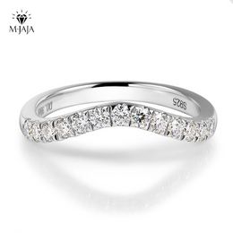 M-JAJA Half Eternity Moissanite Ring Curved Wedding Band 925 Sterling Silver 0.39ct Lab Diamond Rings for Women D Color Jewelry