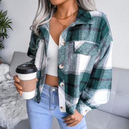 Women's Jackets 2023 Autumn Winter Short Jacket For Women Long Sleeve Tops Woollen Coat Fashion Plaid Print Female Outwear