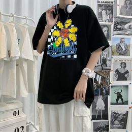 Men's Hoodies Yellow Sunlight Flower Manga Women's T-shirt Cotton Men High Quality Summer Tee Male Loose Crewneck Short Sleeve T Shirts