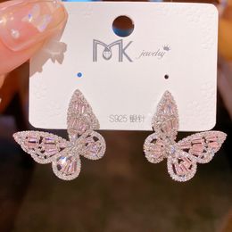 S3746 Fashion Jewellery S925 Sliver Post Stud Earrings Zircon Rhinestone Butterfly Earrings