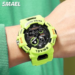 SMAEL Digital Watch for Men Fashion Waterproof Chronograph Quartz Wristwatch with Dual Time Display Auto Date Week 8063 Green