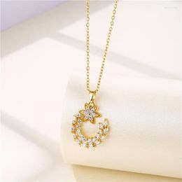 Pendant Necklaces In Zircon Crystal Olive Branches For Women Trendy Female Stainless Steel Chain Jewellery Ladies Accessories