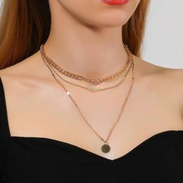 Pendant Necklaces Simple Geometric Round Disc For Women Female Multilayer Metal Stacked Chain Necklace Minimalist Jewelry