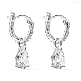 Dangle Earrings Classic 925 Silver Needle Water Drop Shaped Cubic Zirconia Crystal Bridal Wedding Jewellery For Brides Bridesmaid