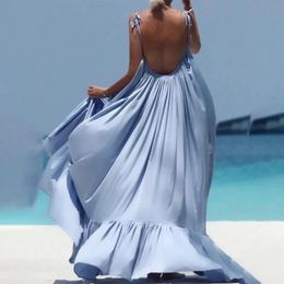 Basic Casual Dresses Sexy Backless Summer Dress Female O Neck Sleeveless High Waist Loose Pleated Dresses For Women Fashion y2k dress 230710