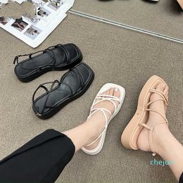 Designer Dress Shoes 2023 Summer Women's Sandals Narrow Band Platform Flat Shoes Open Toe Dress Pump Shoes