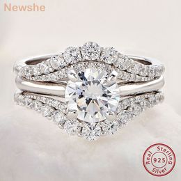 Newshe 2 Pcs 925 Sterling Silver Solitaire Engagement Rings Set With Adjustable Enhancer Wedding Band AAAAA Cubic Zircon