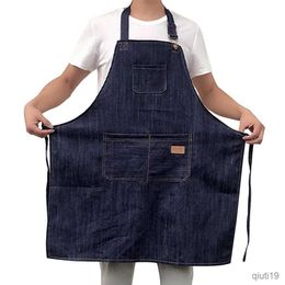 Kitchen Apron Adjustable Neckband Waistline Denim Apron Convenient Front Pocket Foldable Soft Wear-resistant Overalls For Home Kitchen Garden R230710