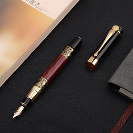 Fountain Pens High Quality Plumas Golden Carving Mahogany Luxury Business School Student Office Supplies Pen Ink 230707