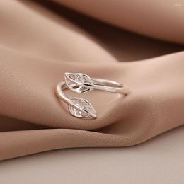 Cluster Rings Simple Minimalist Hollow Leaf Fashion Silver Plated Jewelry Not Allergic Personality Sweet Maple Opening R133