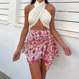 Pants Traf 2021 Print High Waist Shorts Women Fashion Women's Skirt Pants Elegant Knot Short Pants Woman Summer Beach Casual Shorts