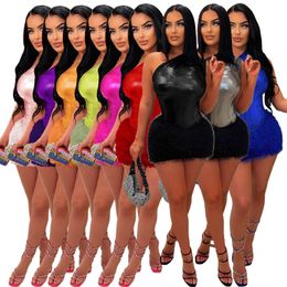 Summer Womens Desinger Tracksuits Two Piece Dress Suit Slim Sexy One Shoulder Glossy Jumpsuits And Plush Packaged Hip Skirt Set