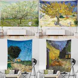 Tapestries Customizable Van Gogh Oil Painting Witchcraft Aesthetics Room Decoration Forest Landscape Architecture Tapestry R230710