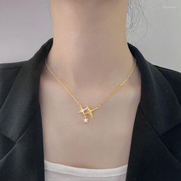 Pendant Necklaces PANJBJ Gold Colour Star Cross Zircon Necklace INS Office Style Versatile Fashion Jewellery Gift Drop