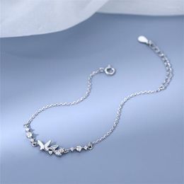 Link Bracelets Fashion Chain Clear Crystal Butterfly Charm Bracelet For Women Girls Party Wedding Jewelry Gift Sl016