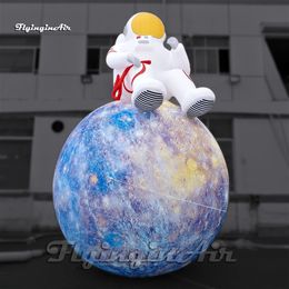 Beautiful Illuminated Large Colourful Inflatable Planet Balloon With Astronaut For Carnival Stage Show
