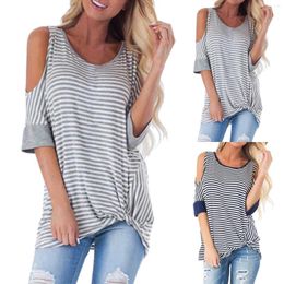 Women's T Shirts Casual Short Sleeve Stripe Camisole Shirt Round Neck Off Shoulder