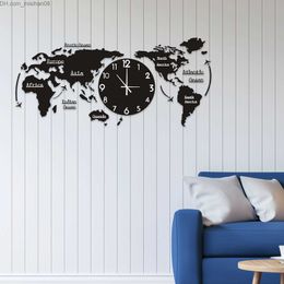 Wall Clocks Big World map Clock Creativity Modern Living Room Wall Design Wall Watch World Quartz Silent Living Room Oversized Clock Z230711