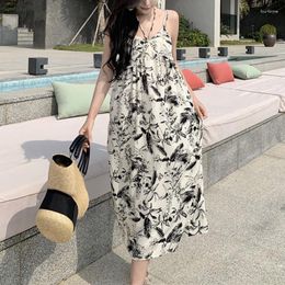 Casual Dresses Women Clothes Print Sexy Slip Beach Dress Summer Fashion Vintage Backless Long Chic Elegant Chiffon Evening